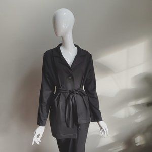 Black Asymetrical Jacket with Tie Belt